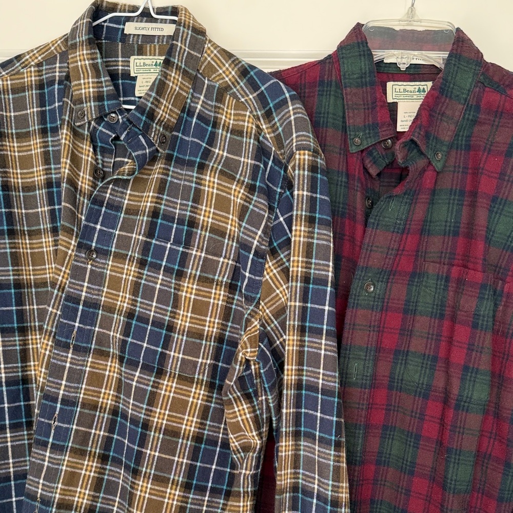 L.L. Bean Men's Plaid Shirts - Blue, Brown, and Green